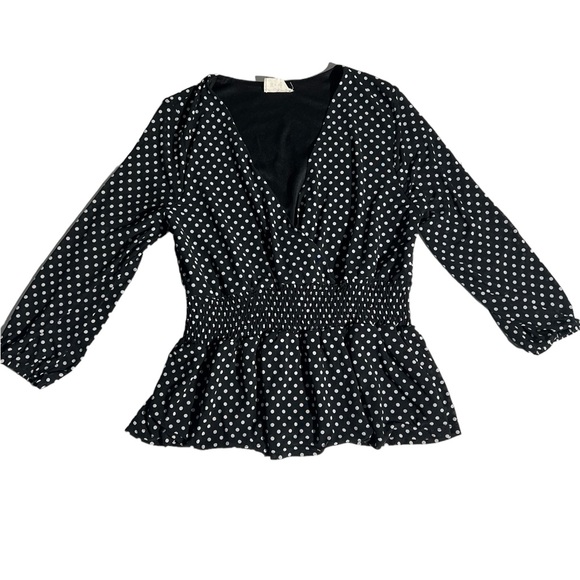 ember Tops - Ember - Womens Long Sleeve Polka Dot Peplum Top